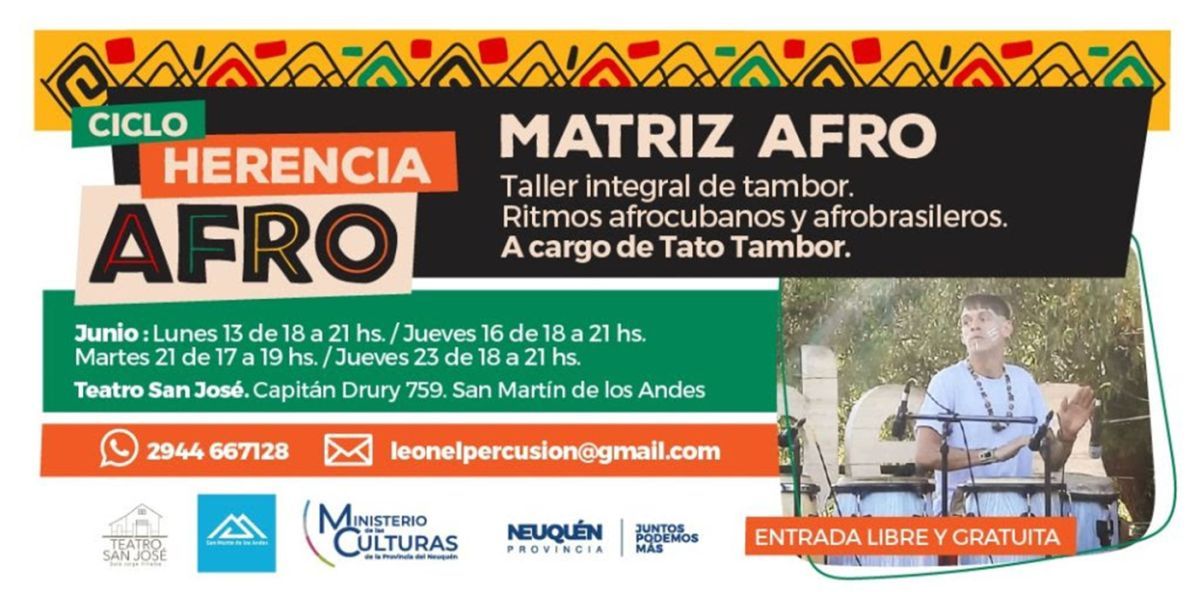 Taller "Matriz Afro" con Tato Tambor en San Martín de los Andes